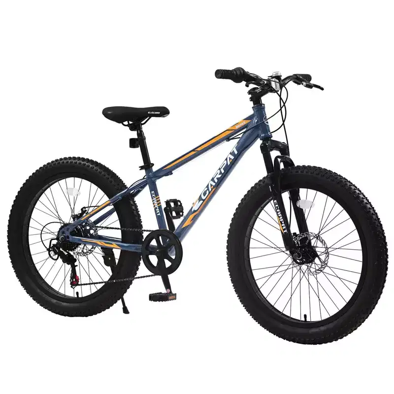 NAYSAYE 24 Inch Fat Tire Mountain Bike with 7 Speed Shifter Dual Disc Brake for Adults and Youth, Gray, 67*25*40