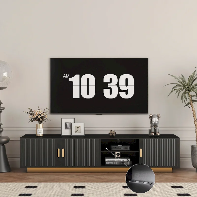 Black Mid-Century TV Stand with LED Lights & Storage for TVs Up to 60 Inches