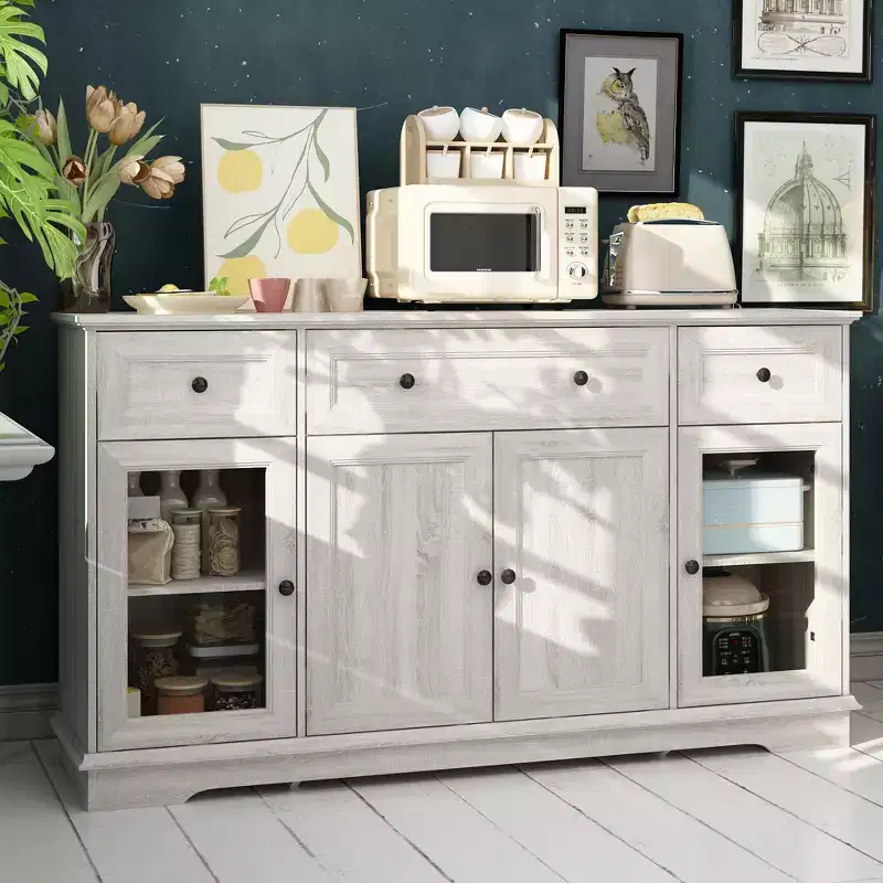 Famapy Gray 4 Doors Sideboard Buffet with 3 Storage Drawers