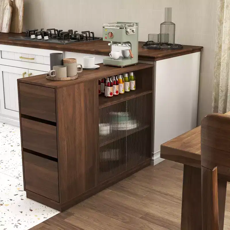 GDFStudio Hikaru Modern Sideboard Buffet Cabinet with Sliding Glass Doors and Drawers
