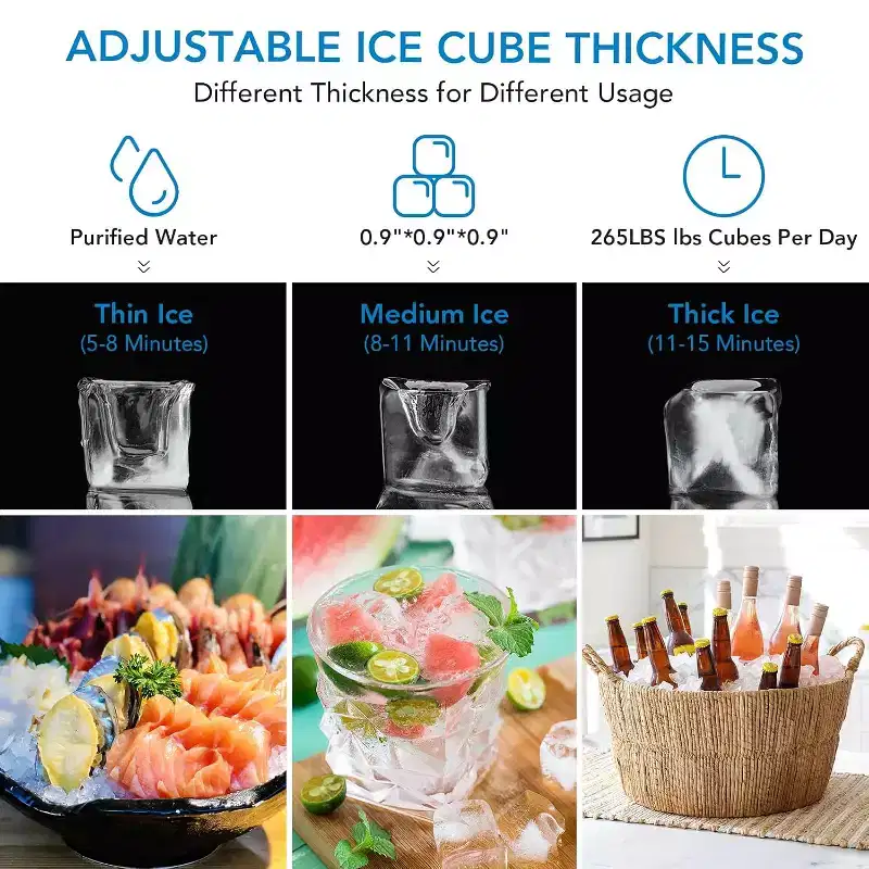 Garvee 265 LBS/24H Commercial Ice Maker Stainless Steel Ice Cube Machine With 55 lbs Basket