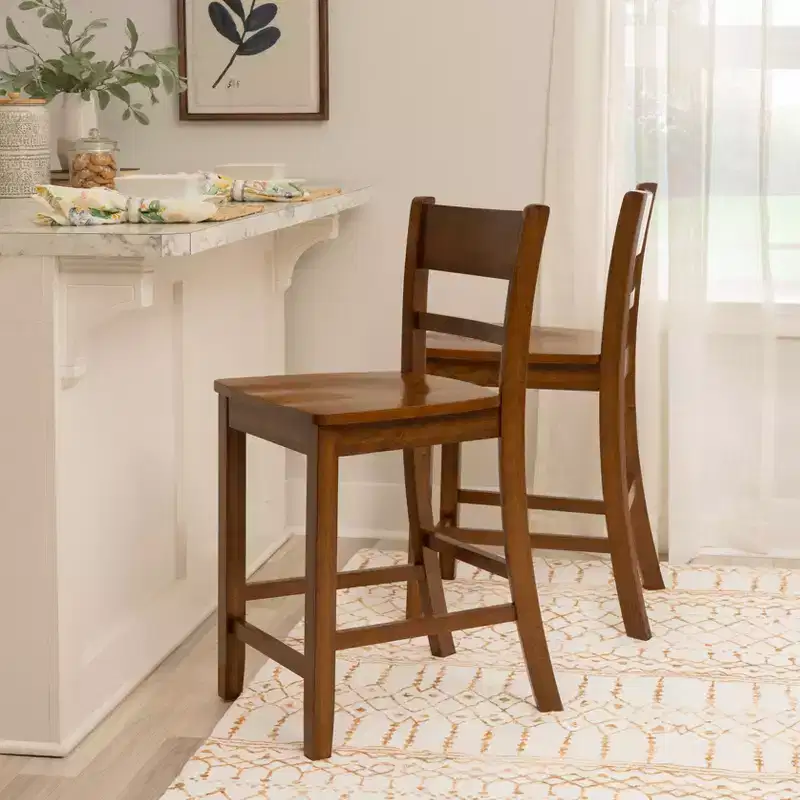 Counter Height Barstool, Walnut Rubberwood Frame, Contemporary Style, Kitchen & Home Bar