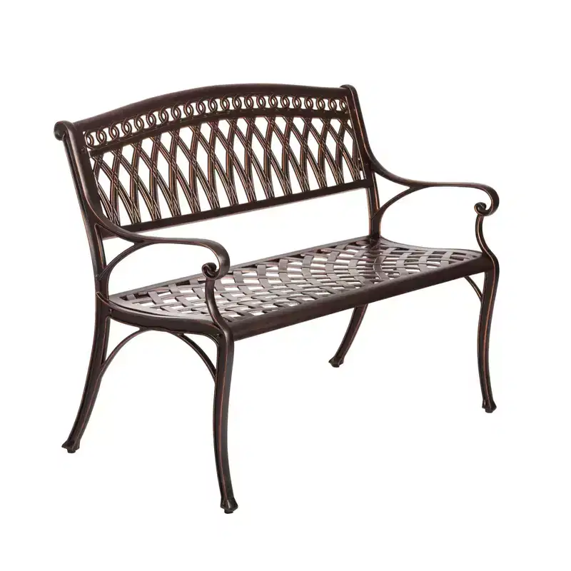Balkene Home Simone Outdoor Cast Aluminum Patio Bench Heavy Duty Rust Free Aluminum Construction - Antique Bronze Finish