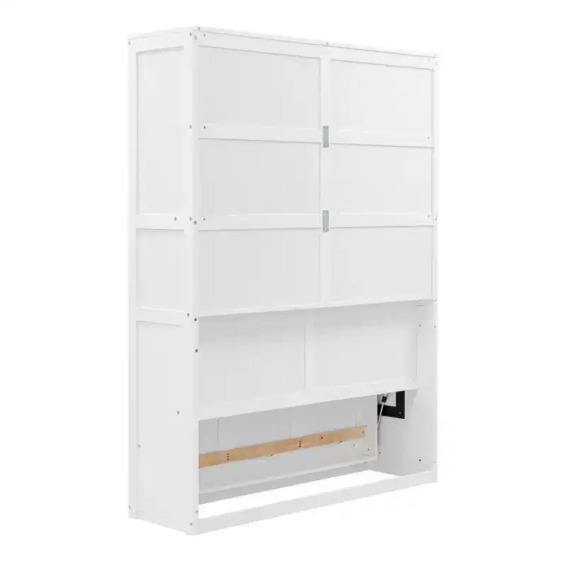 Full/Queen Murphy Bed with Built-In Shelves White/Gray