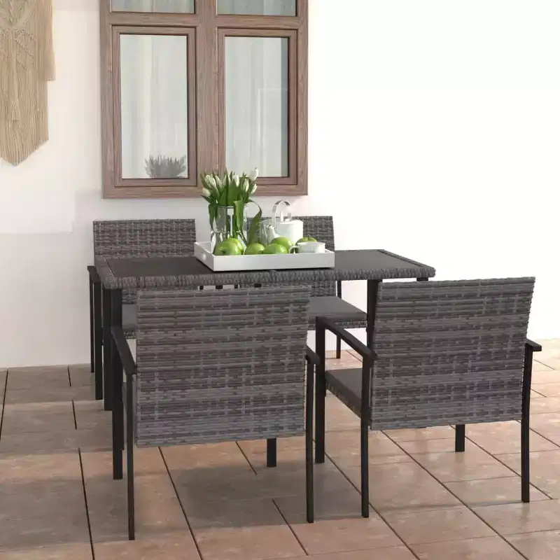 vidaXL Dining Set Poly rattan, powder-coated steel Medium