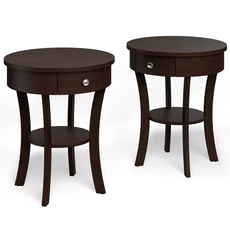 tier Side End Sofa Table Round Nightstand Bedroom Living Room White/Espresso/Black