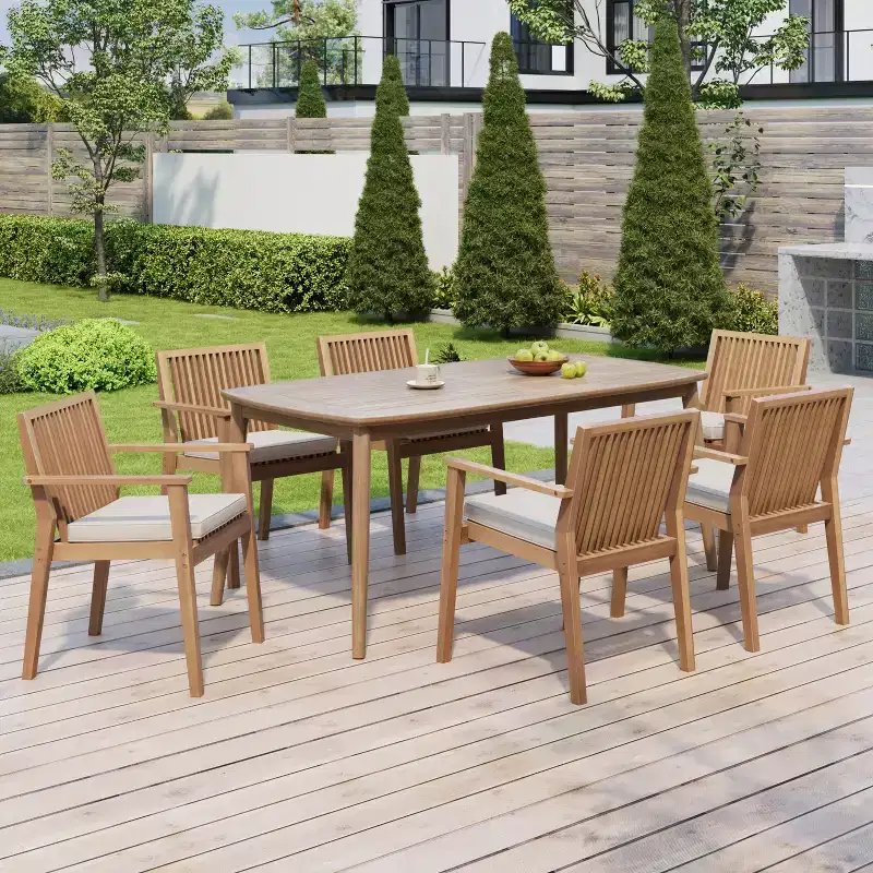 Christopher Knight Home Anivia Rustic 7 Piece Patio Acacia Wood Dining Set with Cushions