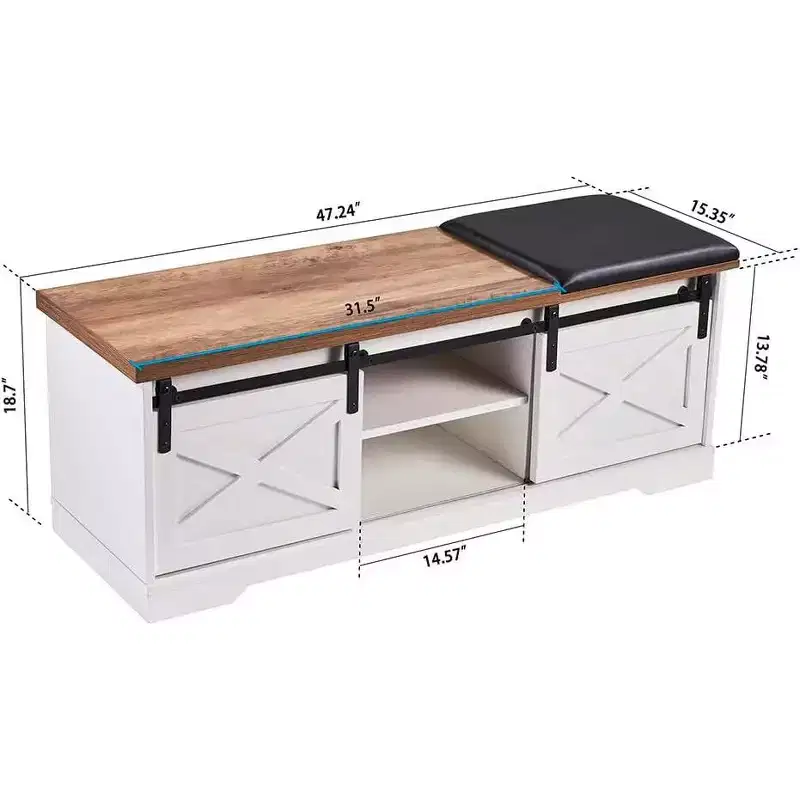 2-Tier Entryway Shoe Bench with Cushion, Sliding Door & Adjustable Shelf, Large Storage Organizer for Narrow Spaces, White