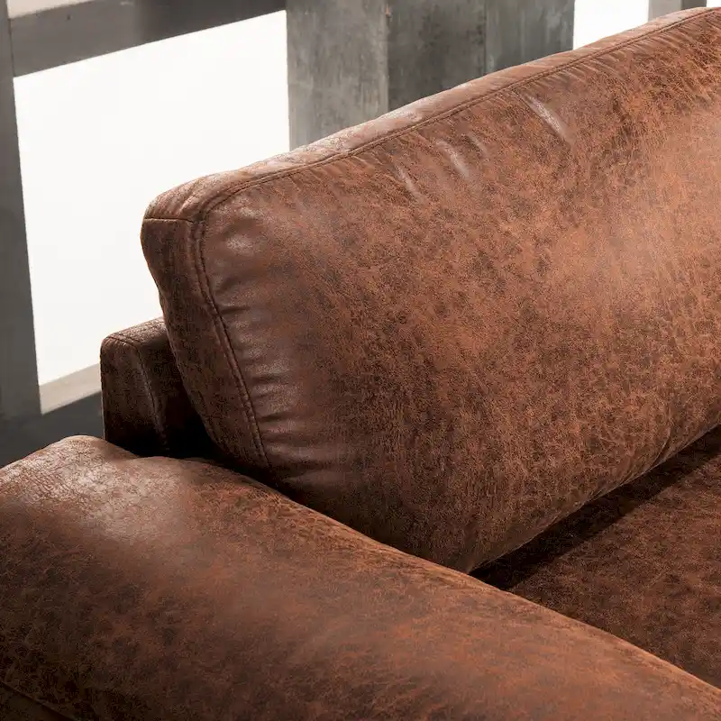 OVIOS Mid-Century Suede Reversible Chaise Sofa With Metal Legs