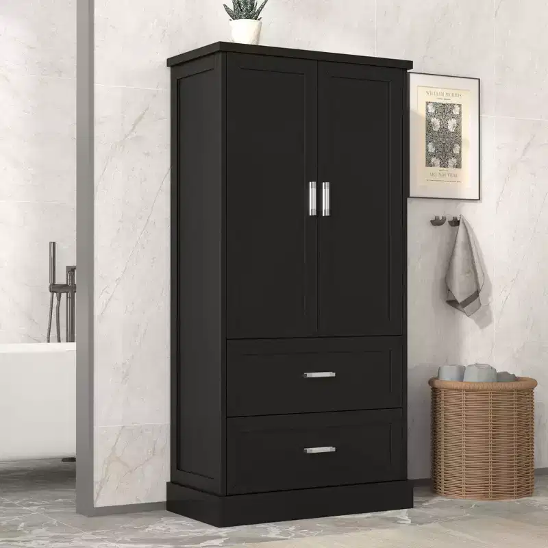 64 Inch Tall Bathroom Storage Cabinet with Adjustable Shelf, Large Storage Cabinet with 2 Drawers and 2 Doors