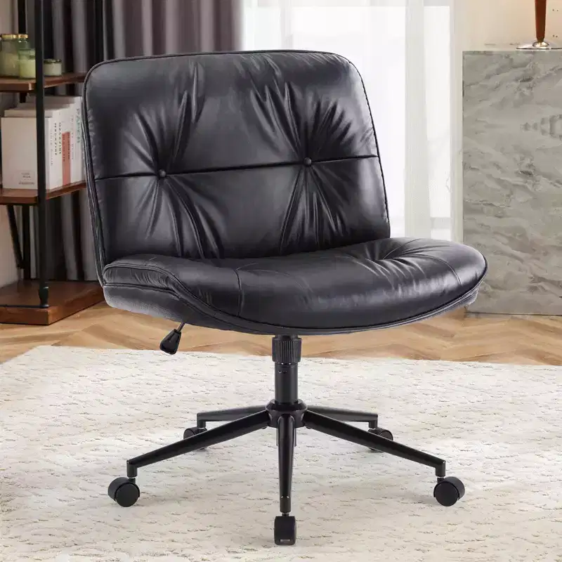 PU Leather Swivel Criss Cross Chair on Wheels,Office Chair with Adjustable Height and Lumbar Support,Armless Gaming Chair for Office