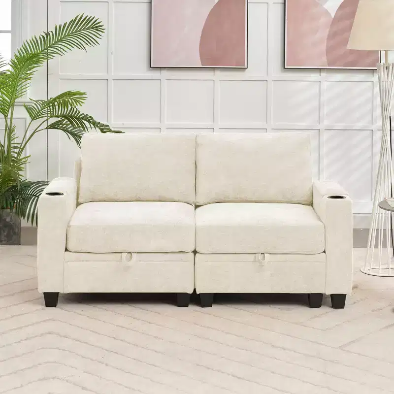 Upholstered Chenille Storage Loveseat for Living Room and Bedroom