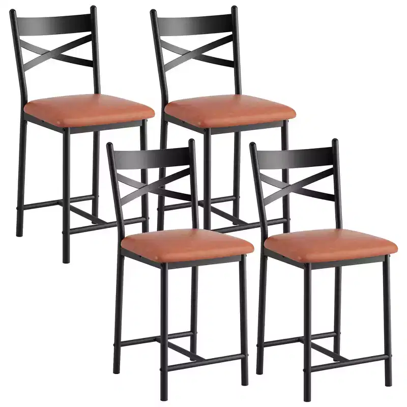 Counter Height Bar Stools  26 High Back Upholstered Set of 4 with Metal Footrest  for Kitchen, Dining Room, Breakfast Bar