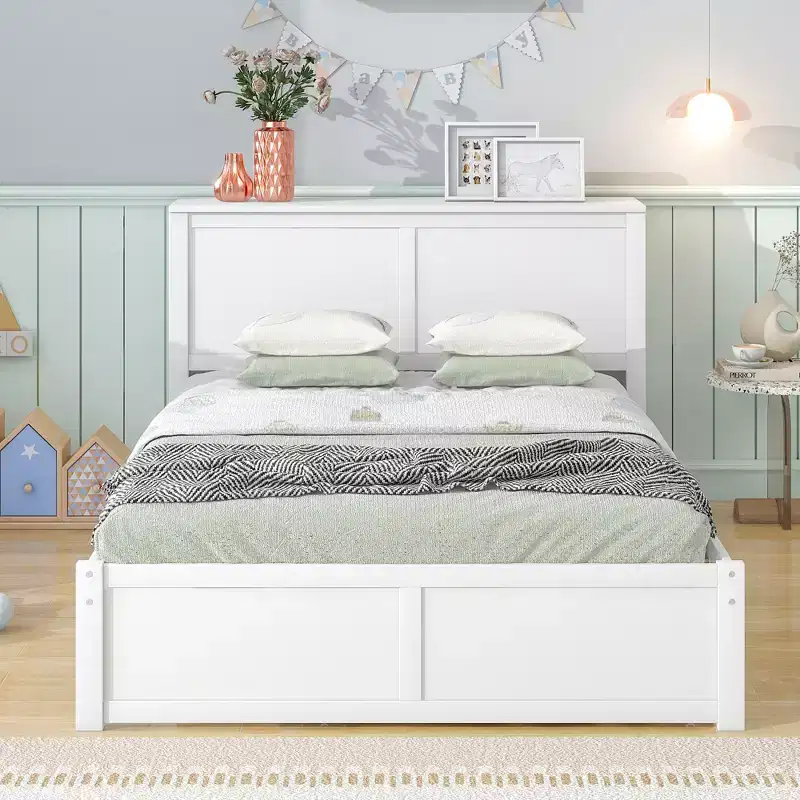 Dunn Storage Platform Bed with Pull Out Shelves and Twin XL Size Trundle