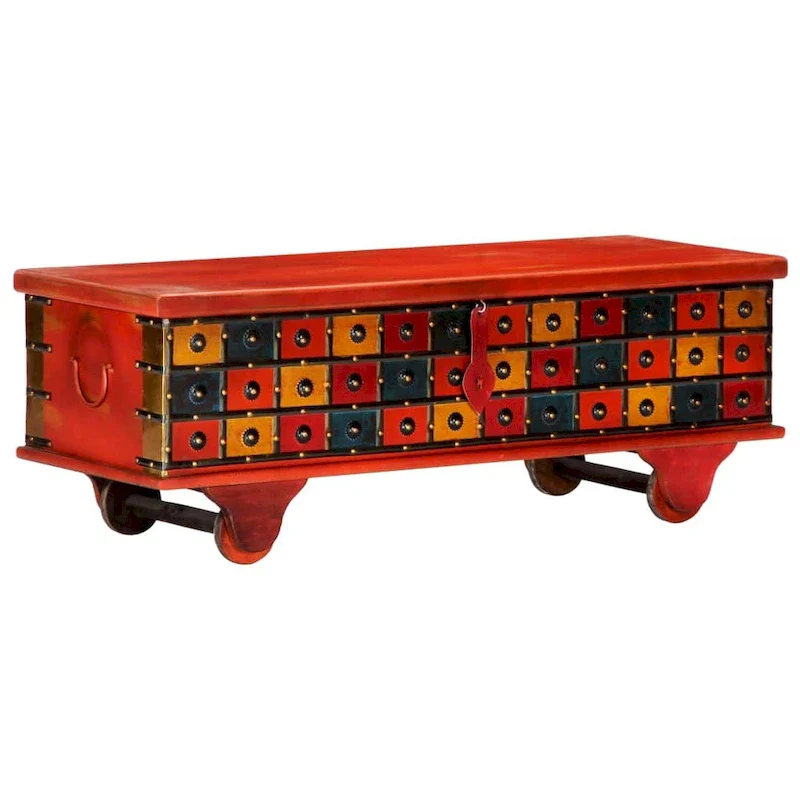 Solid Acacia Wood Storage Box with Lid – Red, 43.3x15.7x15.7
