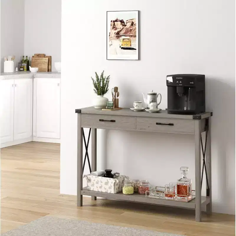 Panel 2-Tier MDF Console Table with Wooden Legs