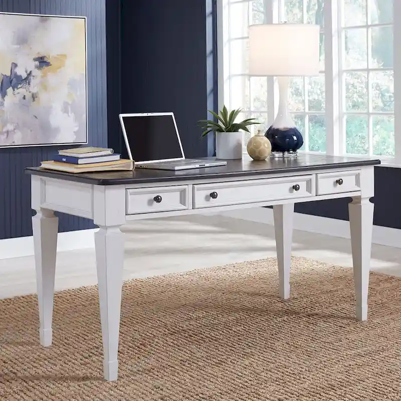 Wirebrushed White Charcoal Writing Desk