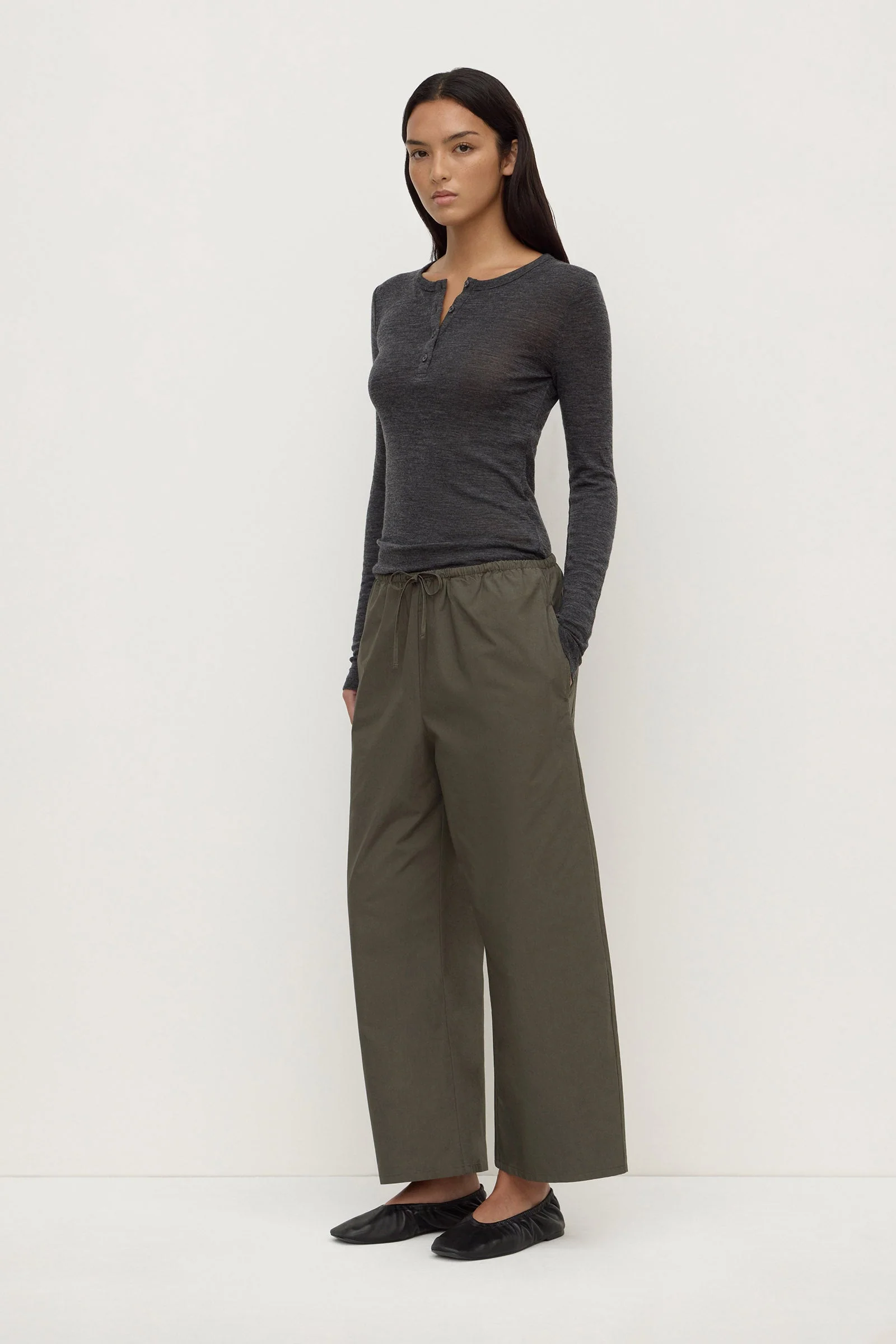 Dark Military Cotton Barrel Leg Pant