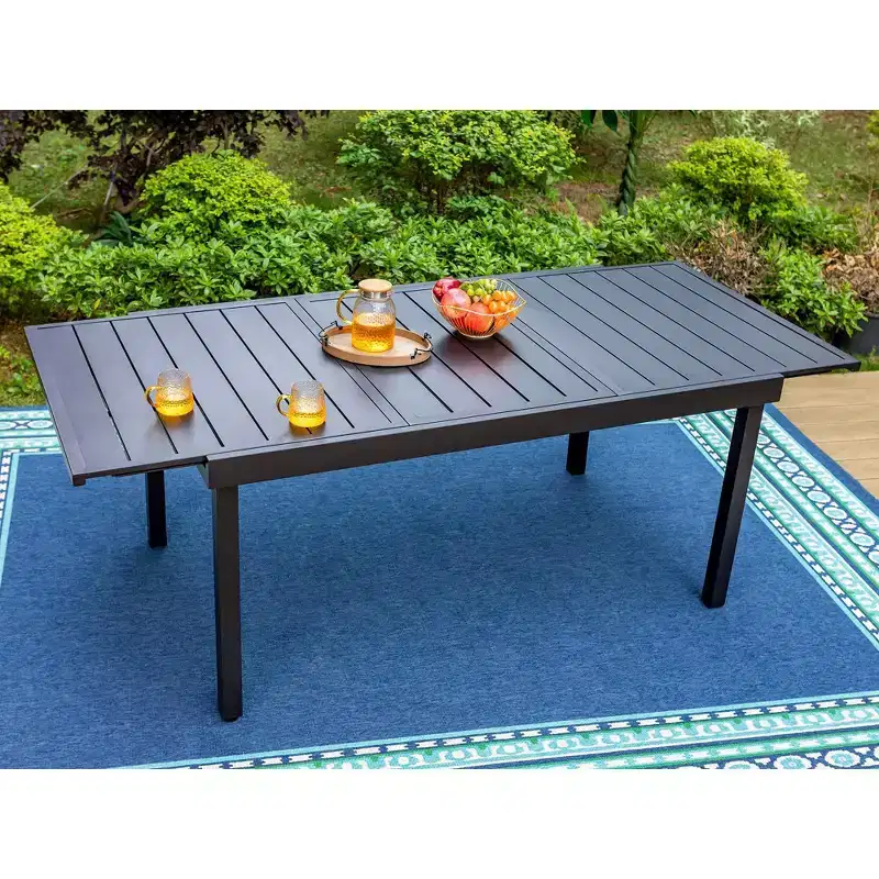 Captiva Designs 7pc Metal Patio Dining Set with Rectangular Expandable Table & 6 Chairs: Outdoor Seating for Six