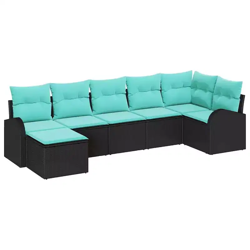 vidaXL Garden Sofa Set 7 pcs Black and turquoise Poly rattan - Black and turquoise without table
