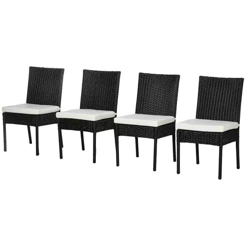 4 PE Rattan Outdoor Dining Chairs with Cushions, Patio Wicker Dining Chairs with Backrest