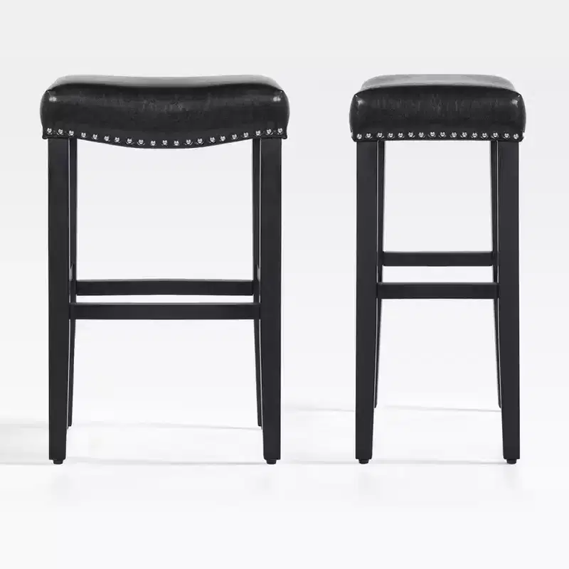 29 Upholstered Saddle Seat Bar Stool (Set of 2), Black/Black