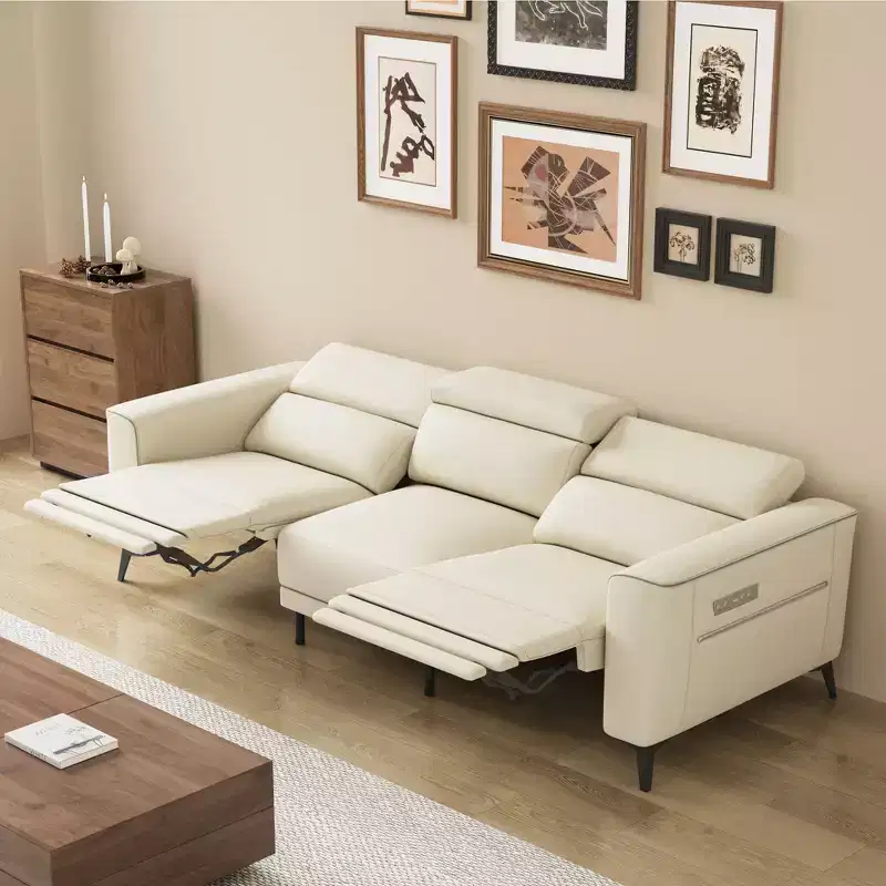 Gaoyangjiaju 112.5 in. ultra-comfortable genuine leather sofa 3-seater dual motor sofa