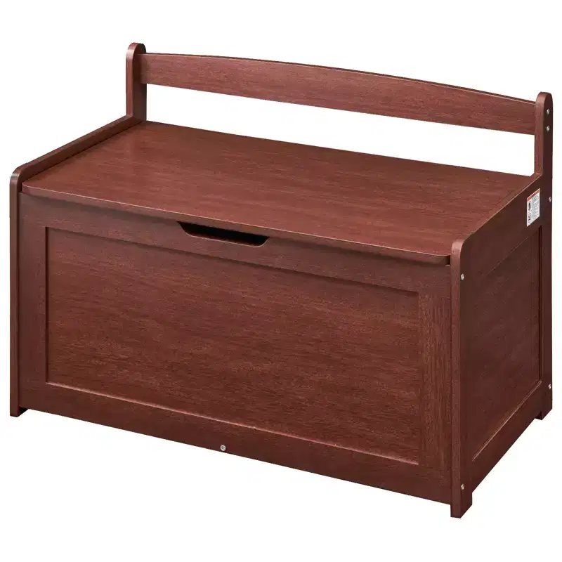 Wooden Toy Chest for Kids, Toddler Toy Storage Box with Flip-Top Lid and Safety Hinge, 32.68 x 17.91 x 24.02 Large Kids Storage Bench, Cherry