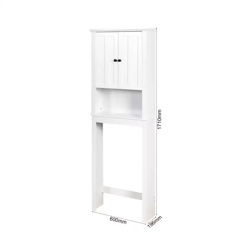 Over The Toilet Bathroom Storage Cabinet, Space Saver Cabinet Organizer With 2 Doors 1 Open Storage Shelf For Bathroom Storage White