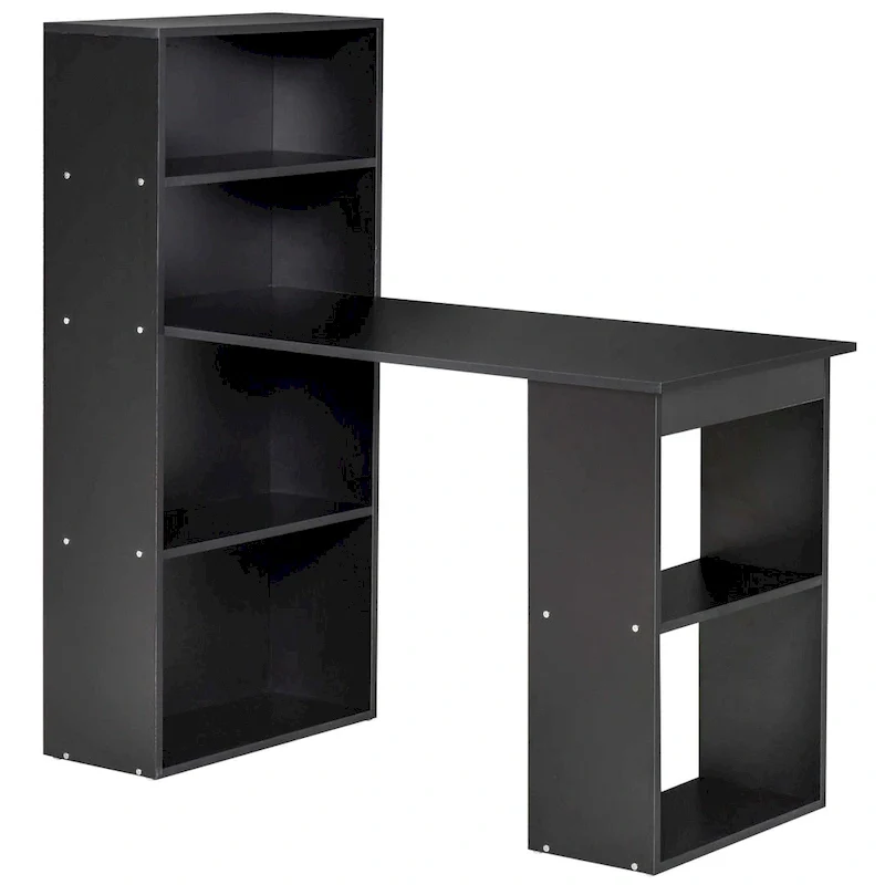 Modern Compact Computer Desk — 6-Tier Shelving Unit Combination, Home Office Writing and Workstation with Bookshelf