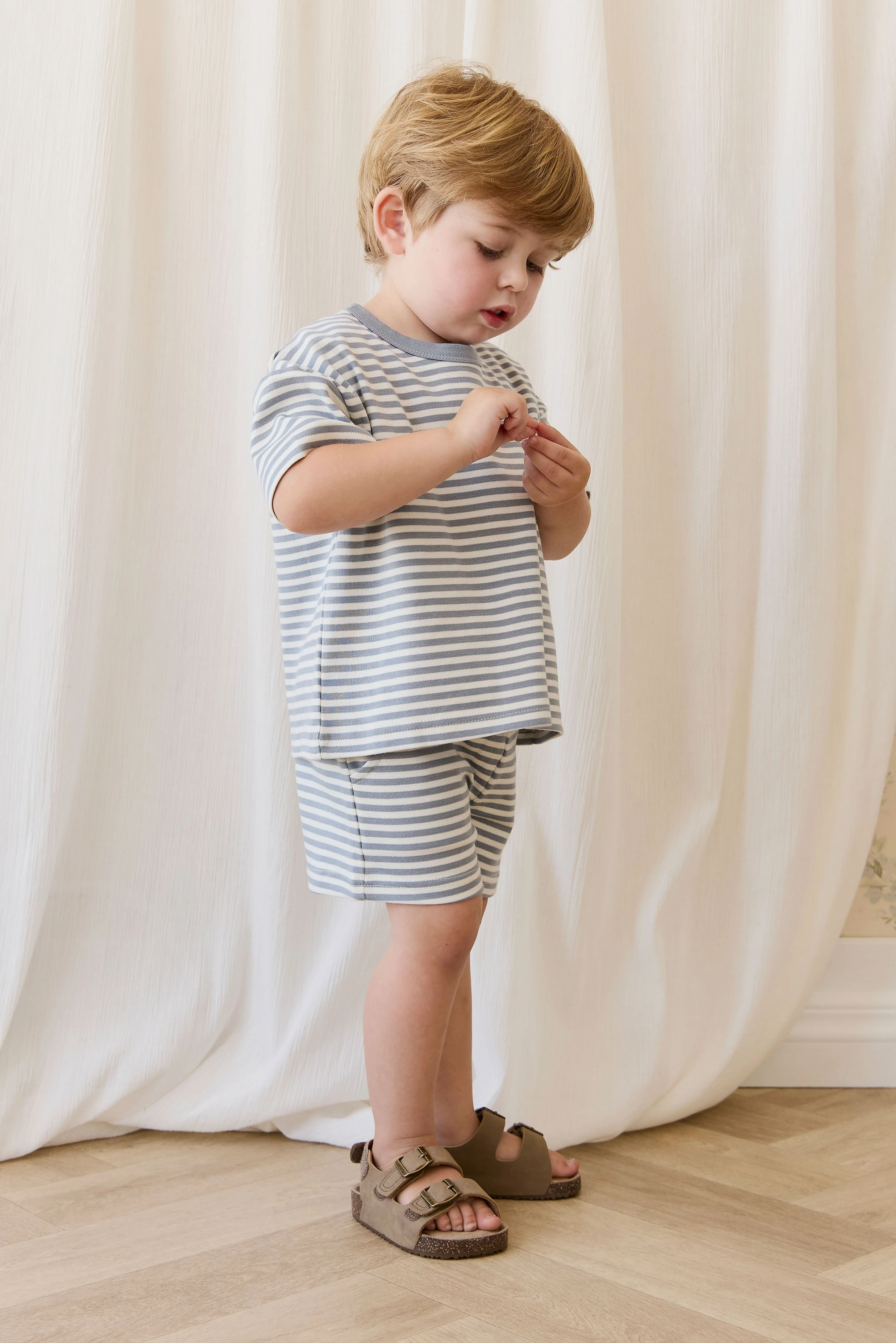 Narrow Stripe Pima Cotton Short with Drawstring Waist & Pockets for Kids 0M–8Y