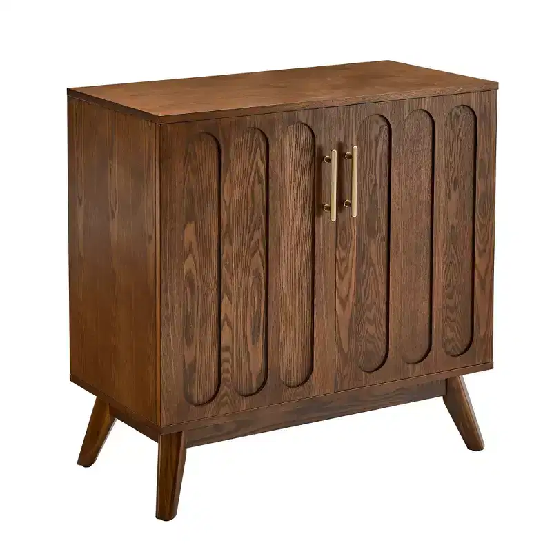 Mid-Century Wooden Storage Cabinet with Double Doors, Brown