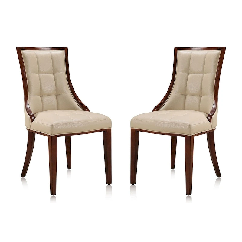 Fifth Avenue Cream and Walnut Faux Leather Dining Chair (Set of Two)