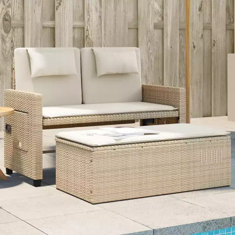 vidaXL Reclining Patio Bench with Cushions Outdoor Garden Balcony Poly Rattan