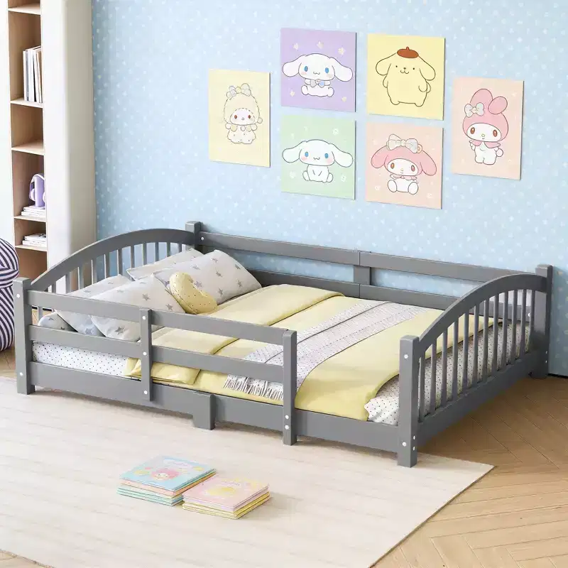 Luxystar Full Size Montessori Low Profile Bed with Safety Rails and Headboard