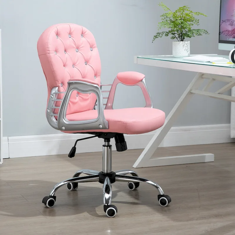Vinsetto Faux Leather Office Chair Tufted Backrest Swivel Rolling Wheels Task Chair with Height Adjustable Armrests