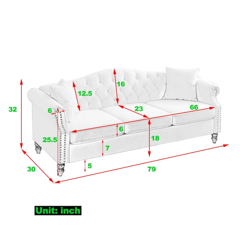 Chesterfield 3-Seater Upholstered Tufted Sofa with Rolled Arms and Nailhead