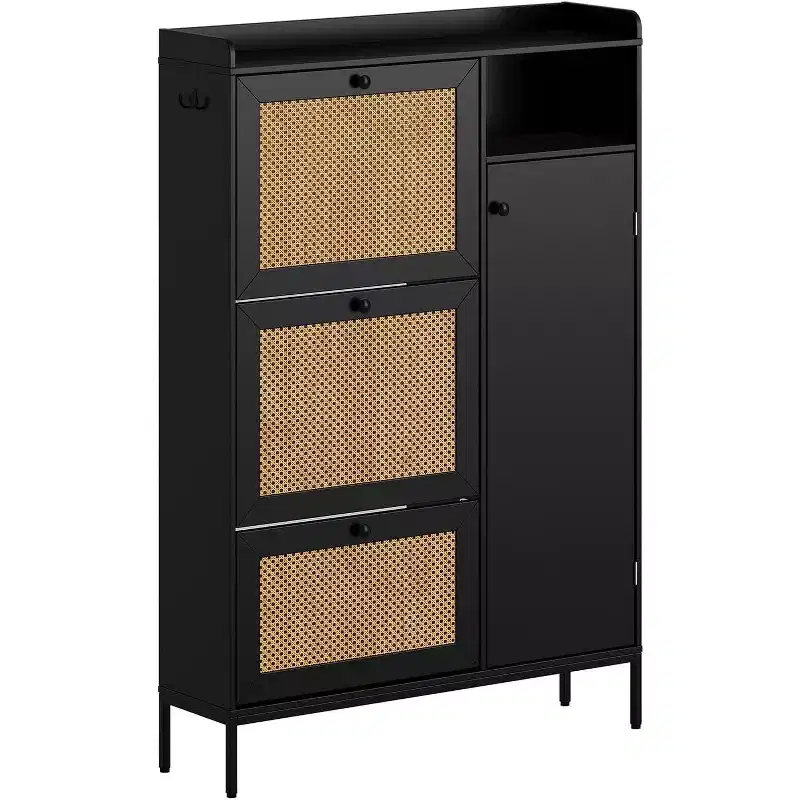 COZONY Shoe Storage Cabinet with Flip-Down Drawers, 3-Tier Adjustable Shelves Entryway Organizer, Space Saving Design for Front Door Entrance