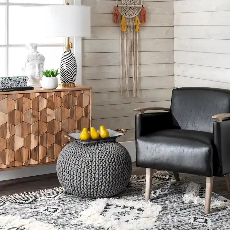 Nuloom Ling Round Knit Filled Ottoman Pouf