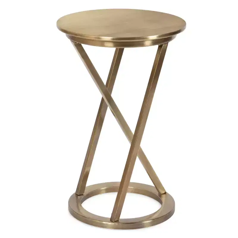 Round Metal Side Table with Antique Brass Finish, 23 in. Tall