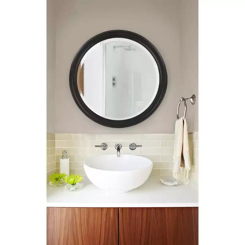 Howard Elliott 36" George Round Matte Black Wood Framed Beveled Mirror