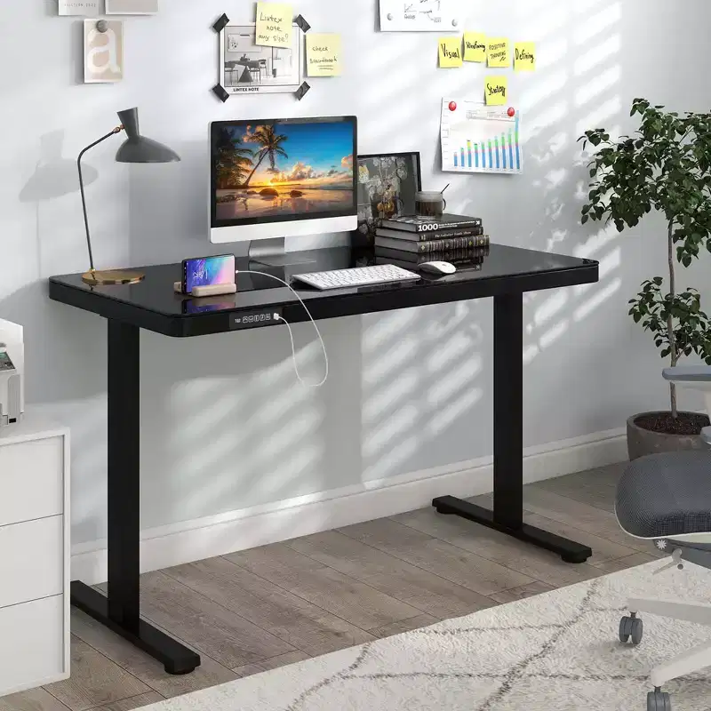 Costway 48 x 24 Whole-Piece Glass Standing Desk w/Drawers Writable Tempered Glass Top Black/White