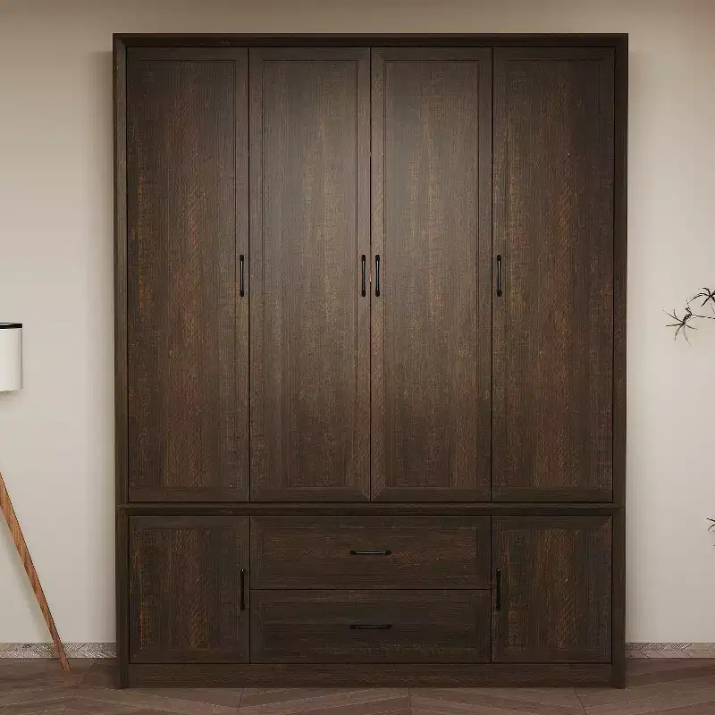 Famapy Modern Minimalist/Vintage Industrial 6-Door Wardrobe,Armoire with 2 Drawers,Hanging Rod,Bedroom & Closet Storage Center,White/Brown