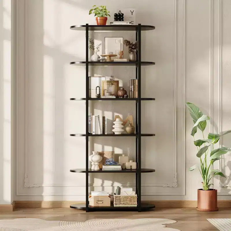 Book Shelf, 6 Tier Bookcase, Modern Tall Bookshelf for Garage Kit, CDs, Movies, Free Standing Industrial Corner Storage Organizer