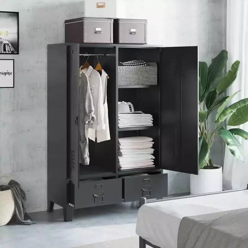 Compact Industrial Steel Wardrobe - Black (35.4