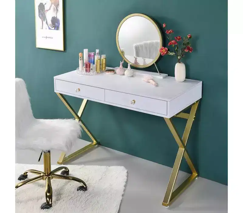 Acme Furniture Coleen Vanity Table White/Gold Finish
