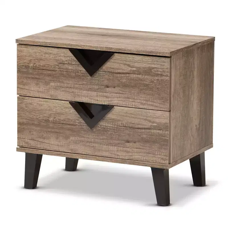 Swanson Modern and Contemporary Wood 2 - Drawer Nightstand - Light Brown - Baxton Studio: Includes Anti-Tip Hardware, Polyethylene Surface