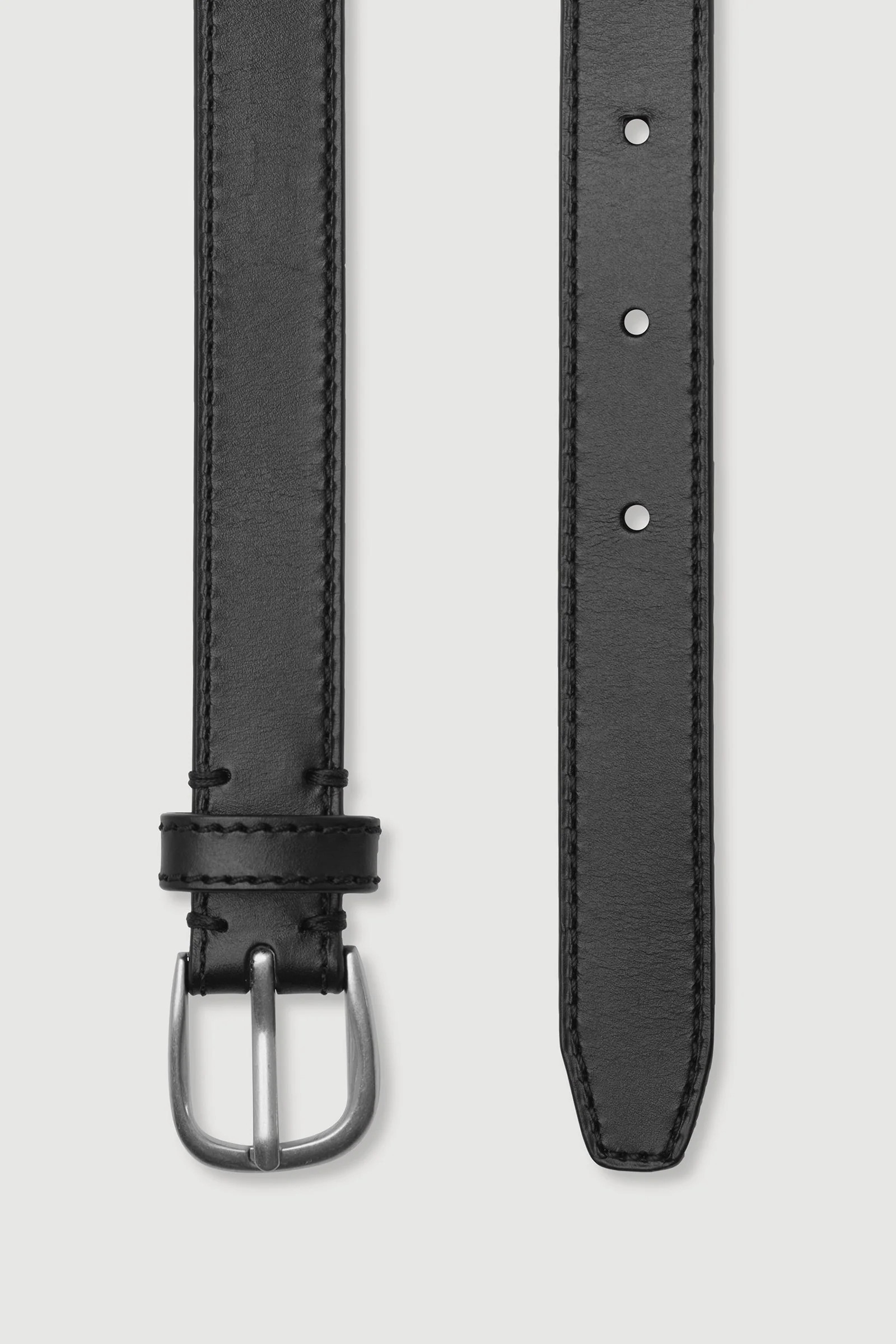 Black Brushed Nickel Slim Leather Belt