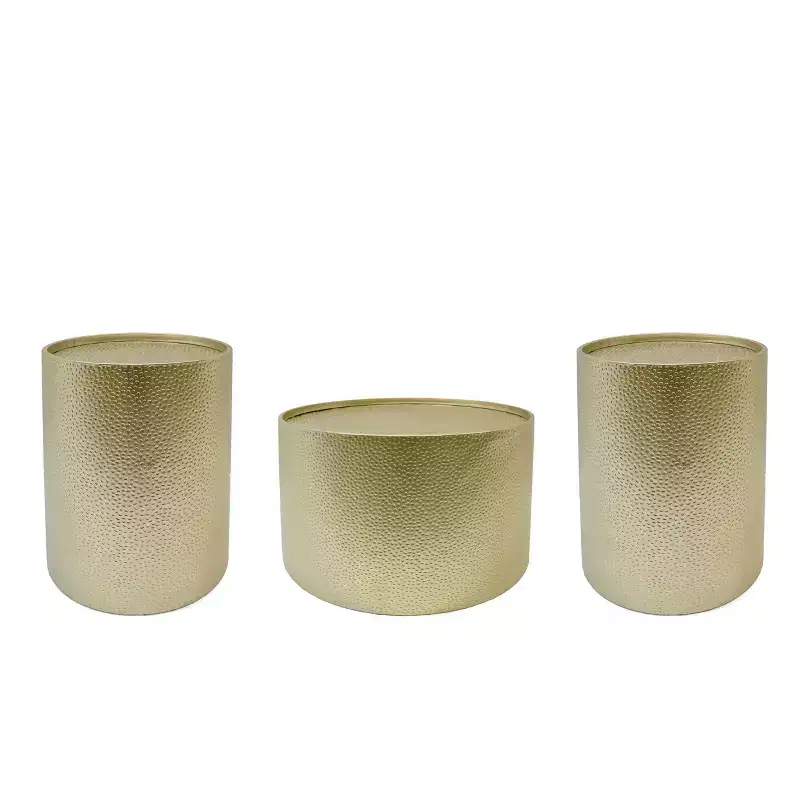 GDFStudio Geyer Modern Iron Round 3 Piece Accent and Coffee Table Set
