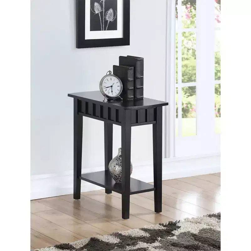 End Table with Shelf and Diamond-Shaped Top, Two Tier Rubberwood Storage Accent Table for Living Room or Entryway